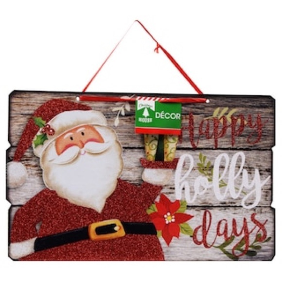 NWT Christmas House Wood Plank Glitter Decorative Signs “ Happy Holly Days “ - Picture 1 of 5